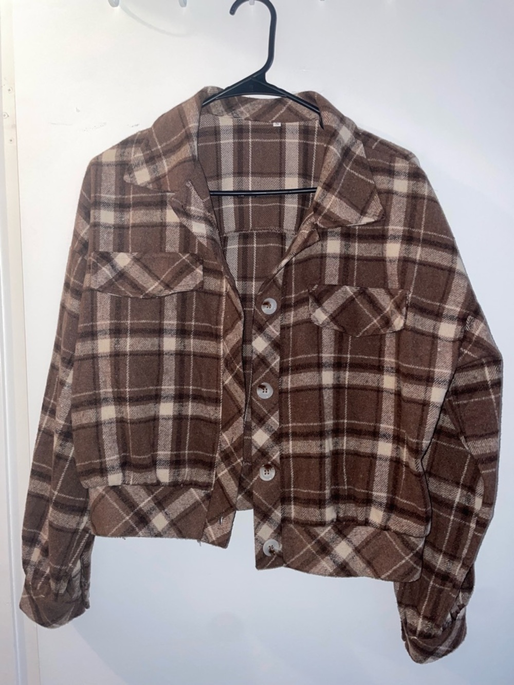 Women's Brown Plaid Button-Up Coat Jacket